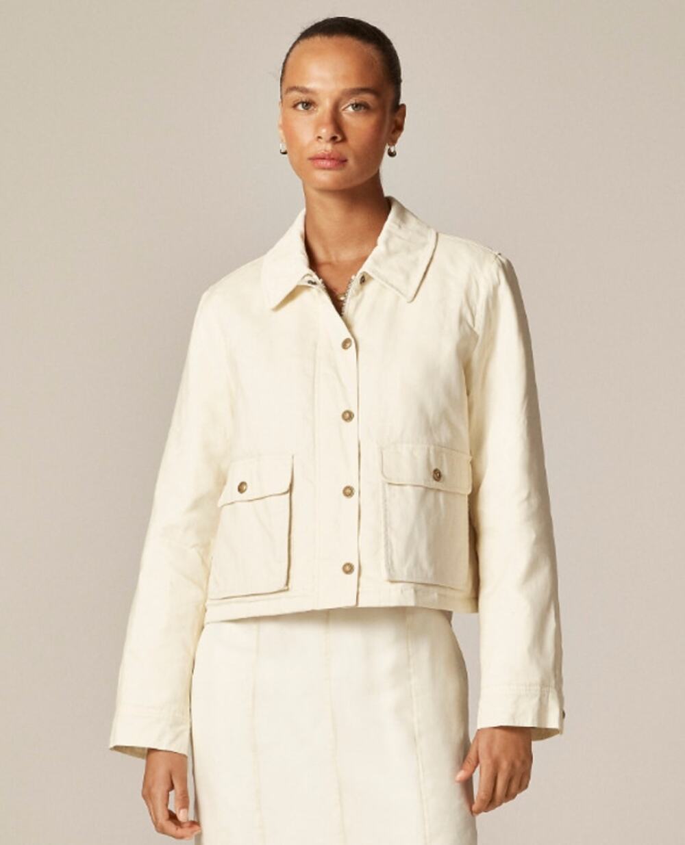 J. Crew Cropped Barn Jacket Ripstop Cotton Quilted Lined Utility Chore Coat